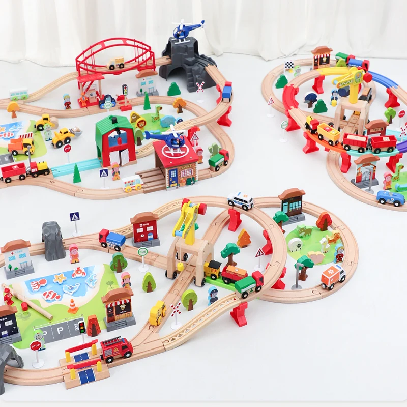 Деревянный Электрический поезд трек игрушечный автомобиль для сборки