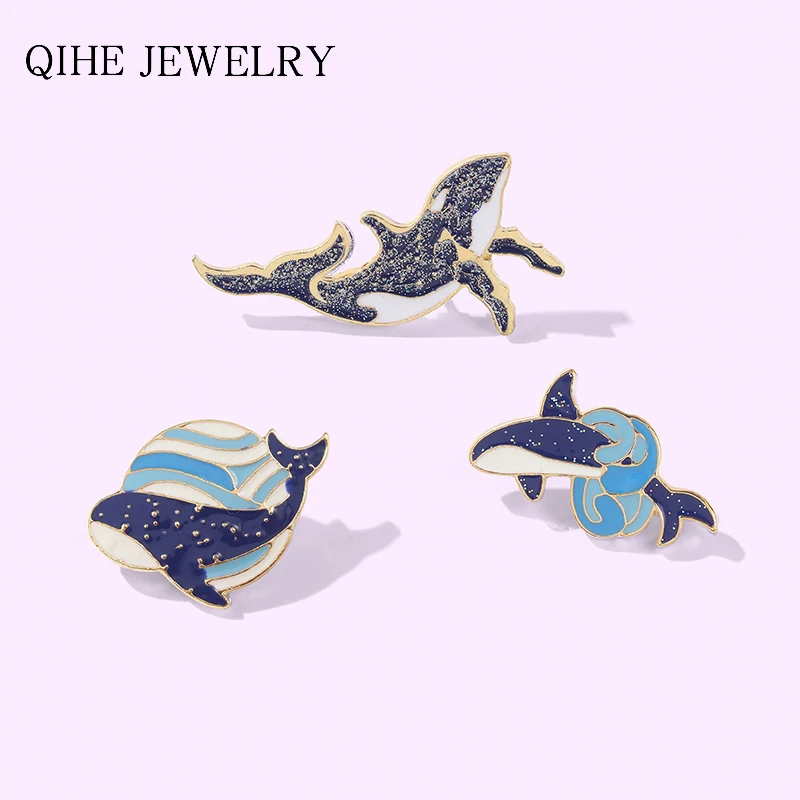 

Whale Swimming Enamel Pin Metal Decoration Clothes Backpack Lapel Pin Fashion Waves Sky Animal Brooches for Friends Gift Badge