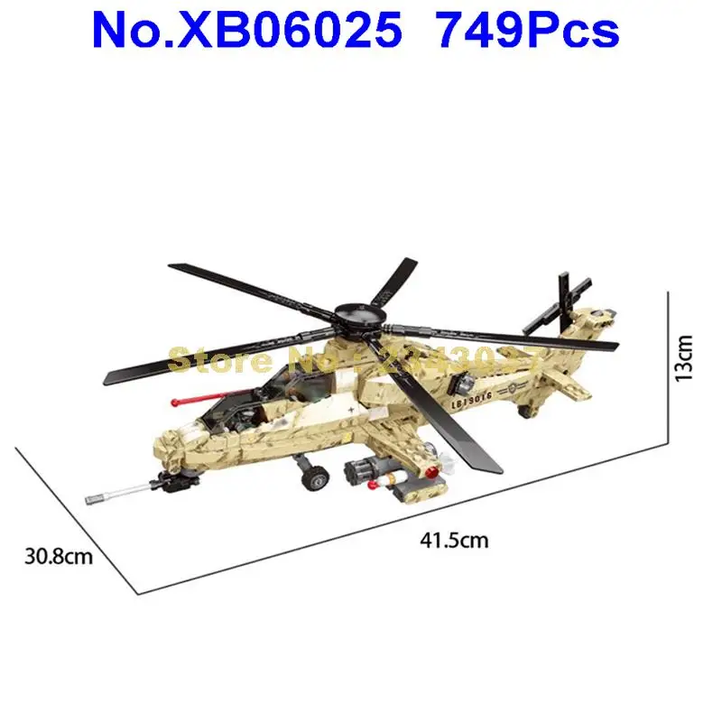 Xb06025 749 шт. военный вертолет Wz10 строительные блоки 2 игрушки|Блочные конструкторы|