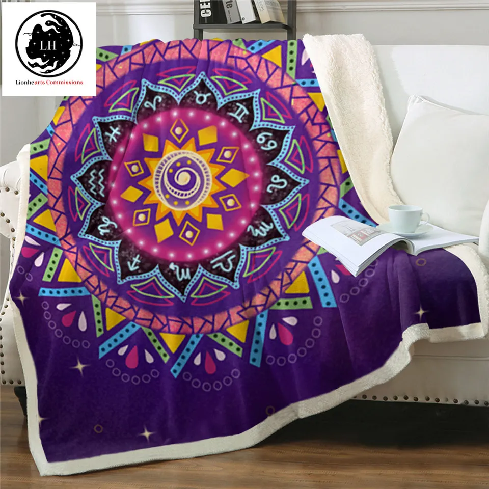 Zodiac Mandala by Lionhearts Blanket for Bed Purple Plush Bohemian Bedding Soft 150x200cm Flower Mantas De Cama | Дом и сад