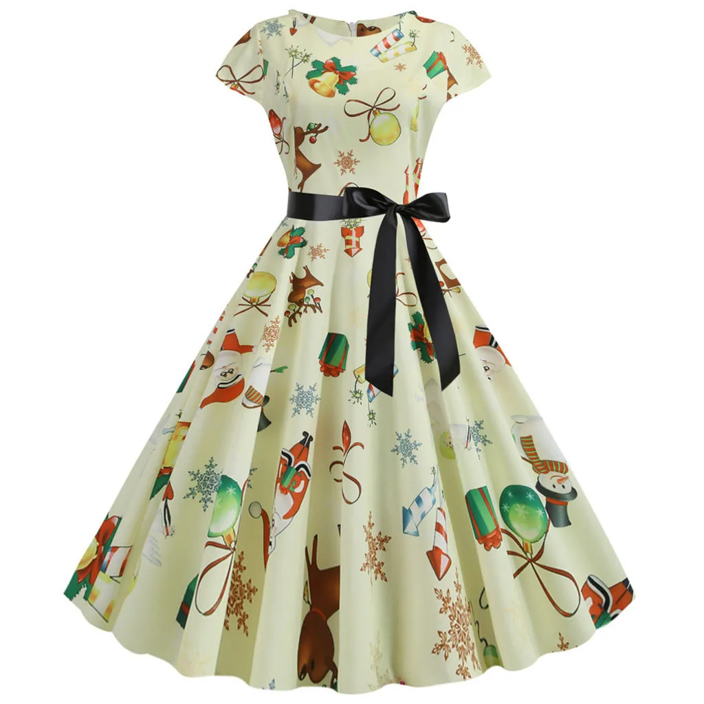 Изысканные женские платья винтажная Рождественская одежда с коротким рукавом