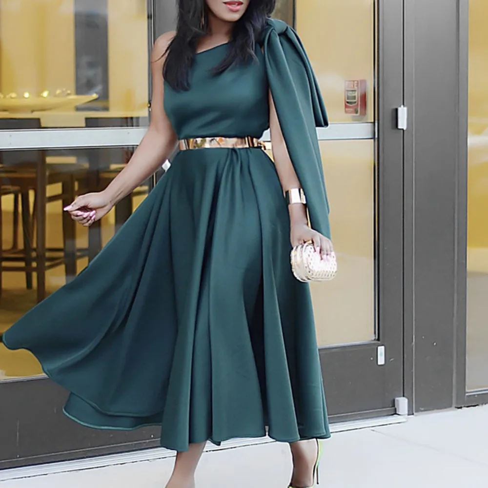 Платье женское на одно плечо шикарное однотонное элегантное вечернее милое