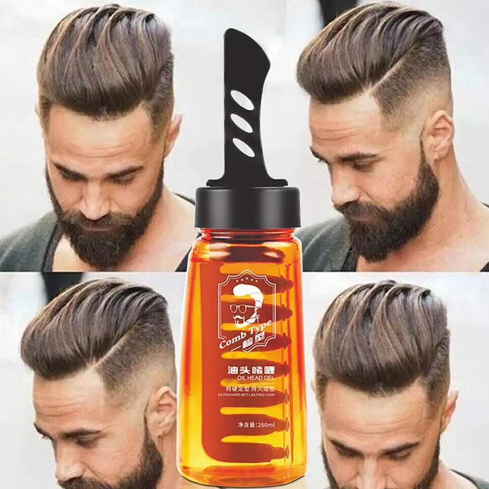 

260ml Men Oil Head Hair Cream With Comb Shaped Natural Tool Lasting Non-sticky Fluffy Fragrant Texture Gel Wax Styling Hair Q3O5