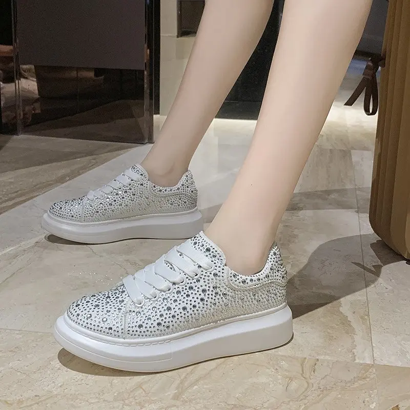Женские кроссовки Повседневная обувь Стразы Блестящие Кроссовки на плоской