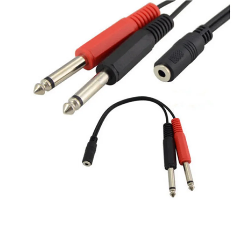 

20cm 3.5mm Female Plug to 2×6.35mm TRS Mono Male Jack Audio Socket Adapter Cable