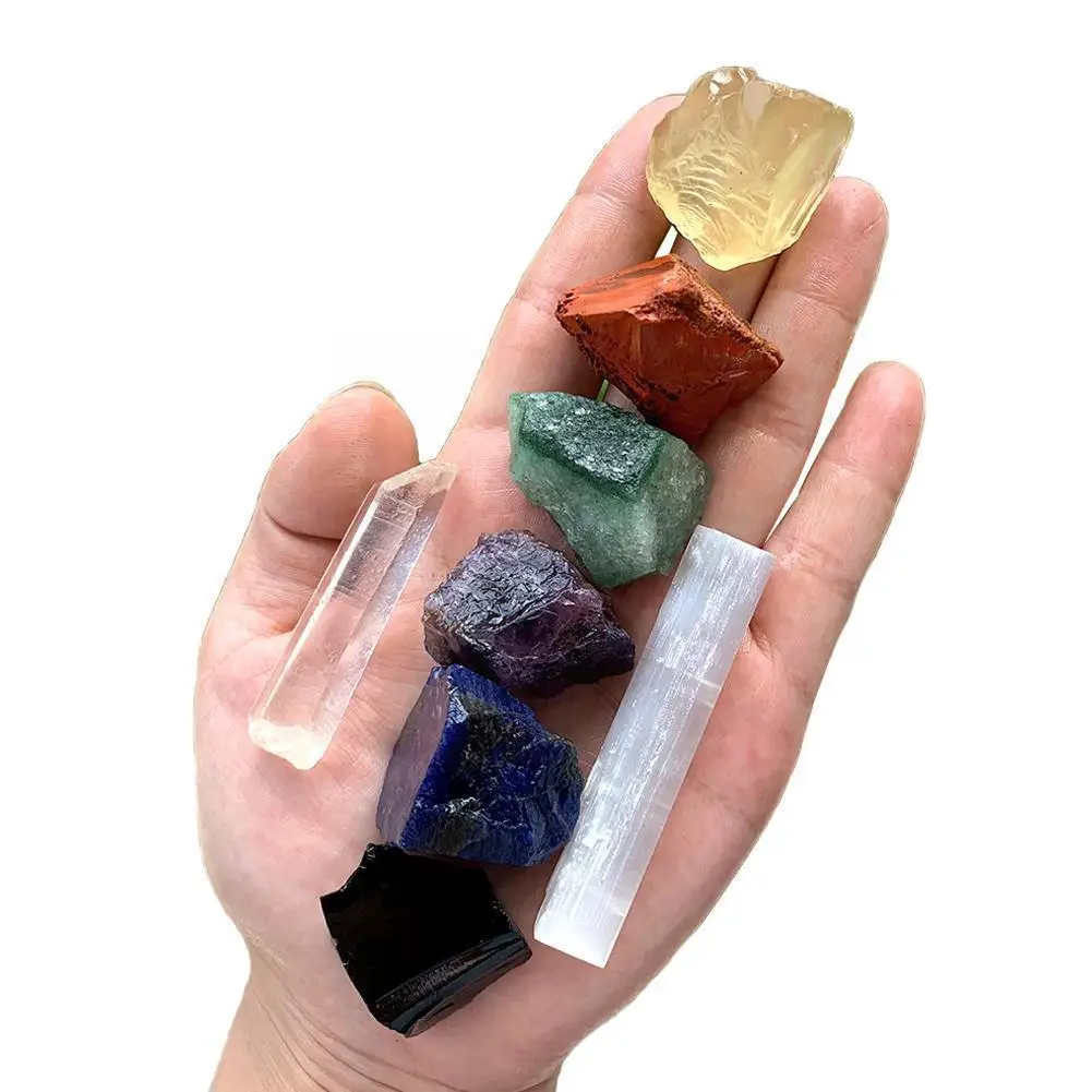 

1set Lucky Natural Crystal Stone Seven Chakras Large Combination Ore DIY Standard Unpolished Grain Collection Gift Sun Ston U2I3