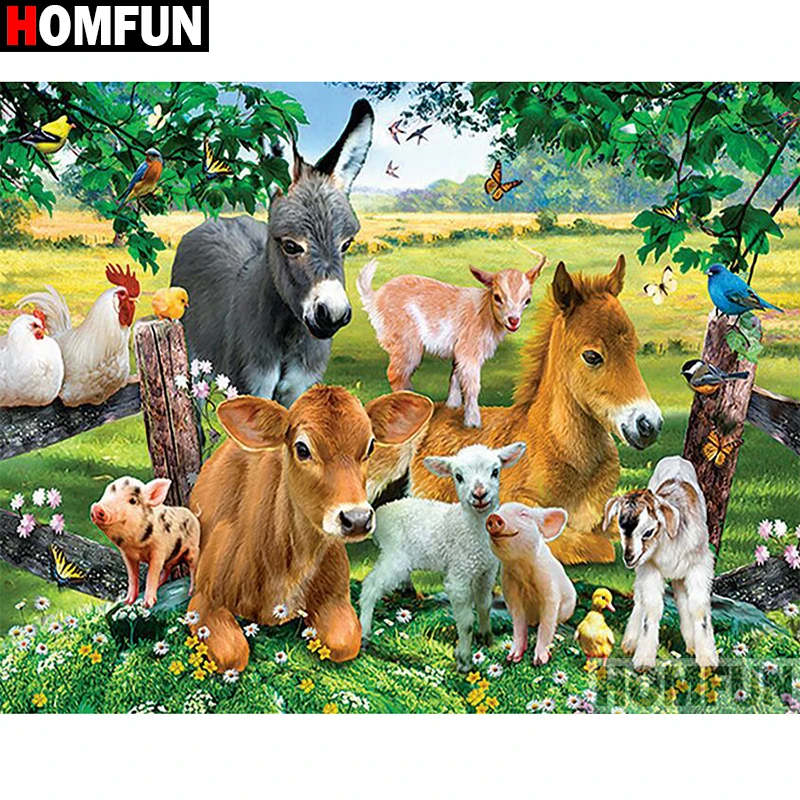

HOMFUN Full Square/Round Drill 5D DIY Diamond Painting "Animal donkey farm" 3D Embroidery Cross Stitch 5D Home Decor A30048