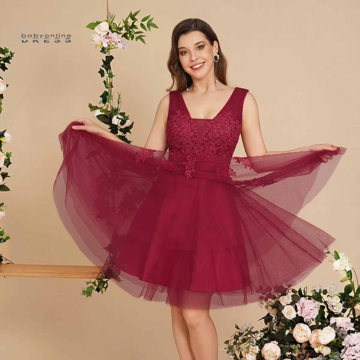 

Short Lace Bridesmaid Dresses A-line V-neck Tulle Wedding Prom Party Gown 2022 New Year Party Dress robe de soirée de mariage