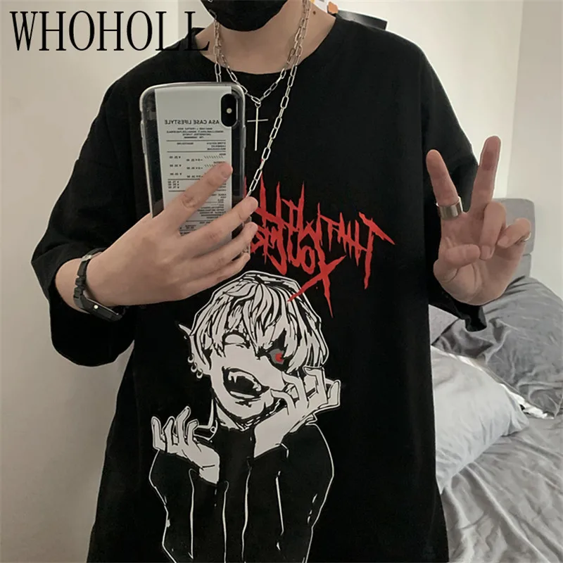 

Unisex T-shirts Brand Hip Hop Cartoon Print Gothic Punk Tshirts Short Sleeve Loose Anime O-Neck T-shirt For Men Women Couples