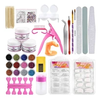 complete nail art decoration supplies tools kit with glitter rhinestones acrylic powder fake tips for women girls home salon use