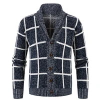 new cardigan men s knitted shirt v neck thick sweater coat warm plaid slim fit button casual autumn and winter