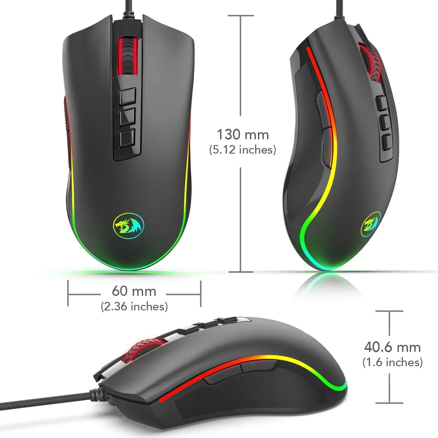 Игровая мышь Redragon M711 Cobra с Цветной подсветкой 16 8 миллиона RGB 10000 DPI регулируемая