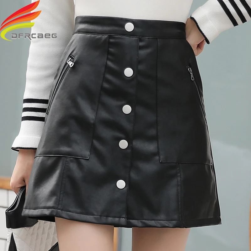 Черная кожаная юбка цвета хаки 2019 Новое поступление осенне-зимних юбок с одной