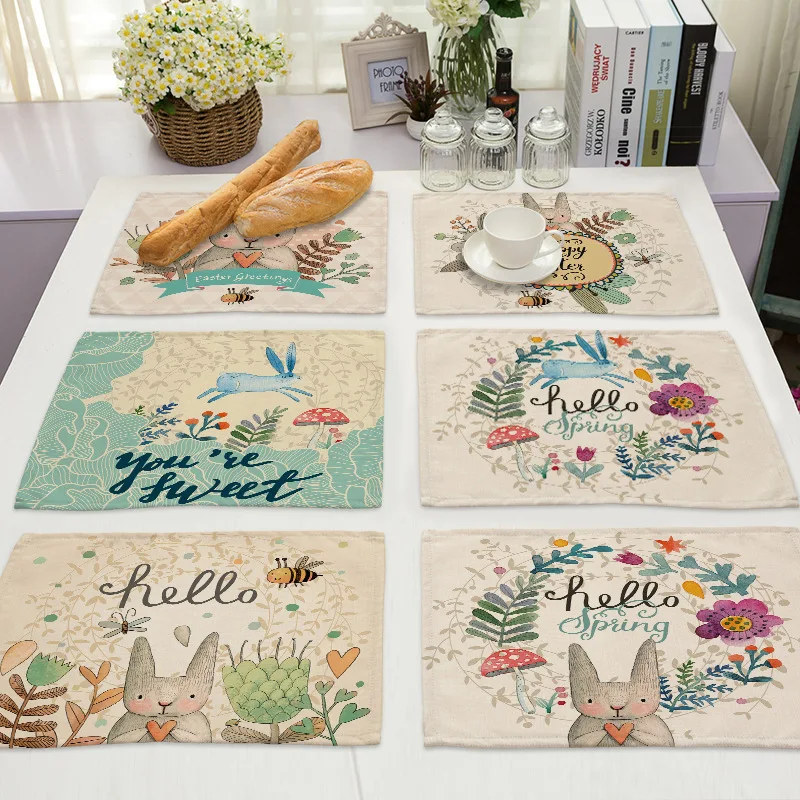 

Non-Slip Placemat Waterproof Printed Dining Table Mat PP Plastic Heat-insulated Tableware Bowl Pads Kitchen Accessories