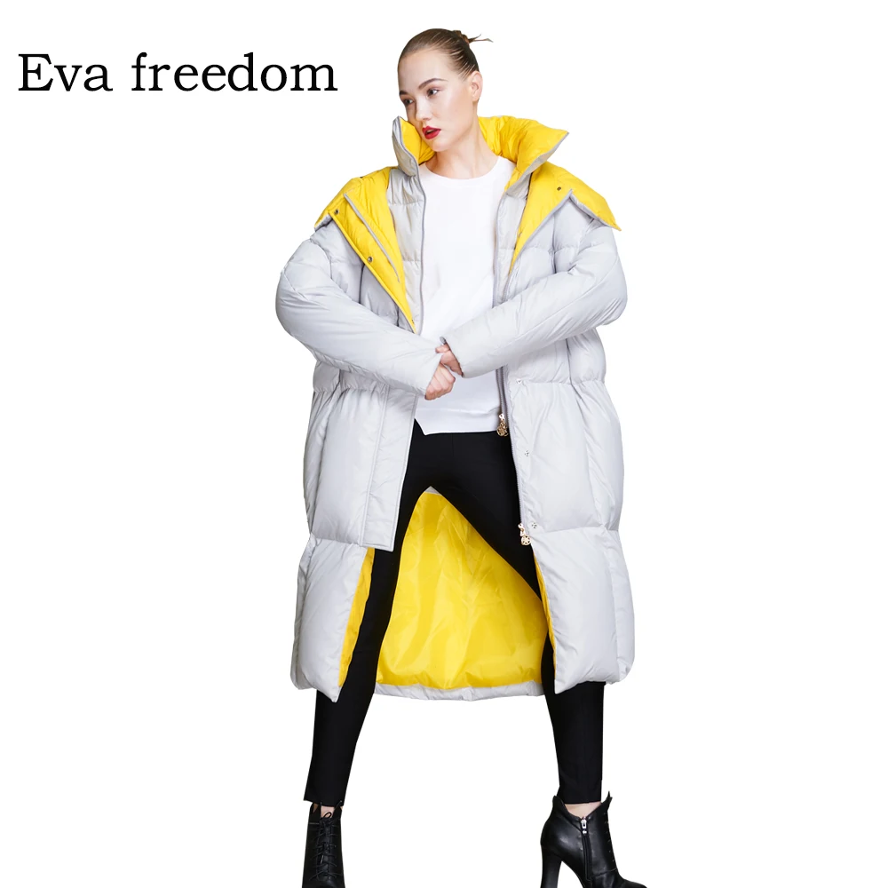 Ladies Winter Snow Jacket Mid-length Jacket European and American Fashion Retro Hit Color Thick Hooded Plus Size Ladies Down Jac enlarge