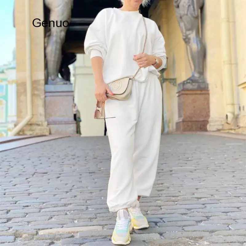 Женский спортивный костюм из свитшота и брюк повседневный Однотонный пуловер