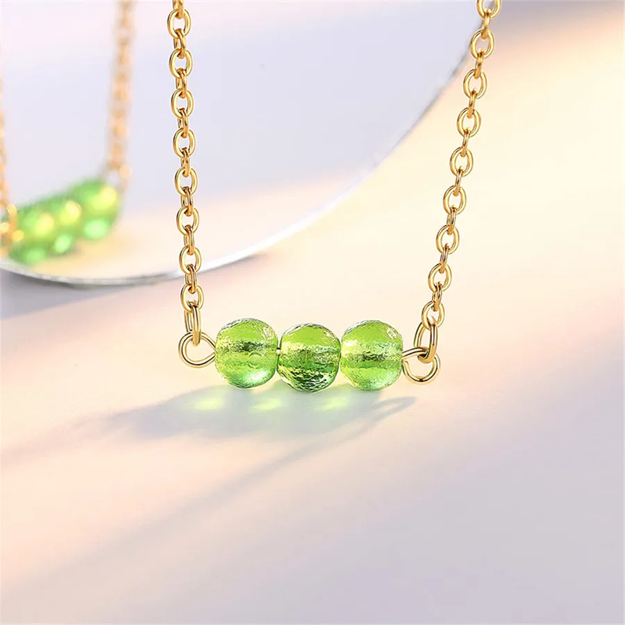 

2021 New Fashion Women Olive Green Pearl Chain Necklace Natural Stone Relieve Pressure Protection Pendant Party Necklace