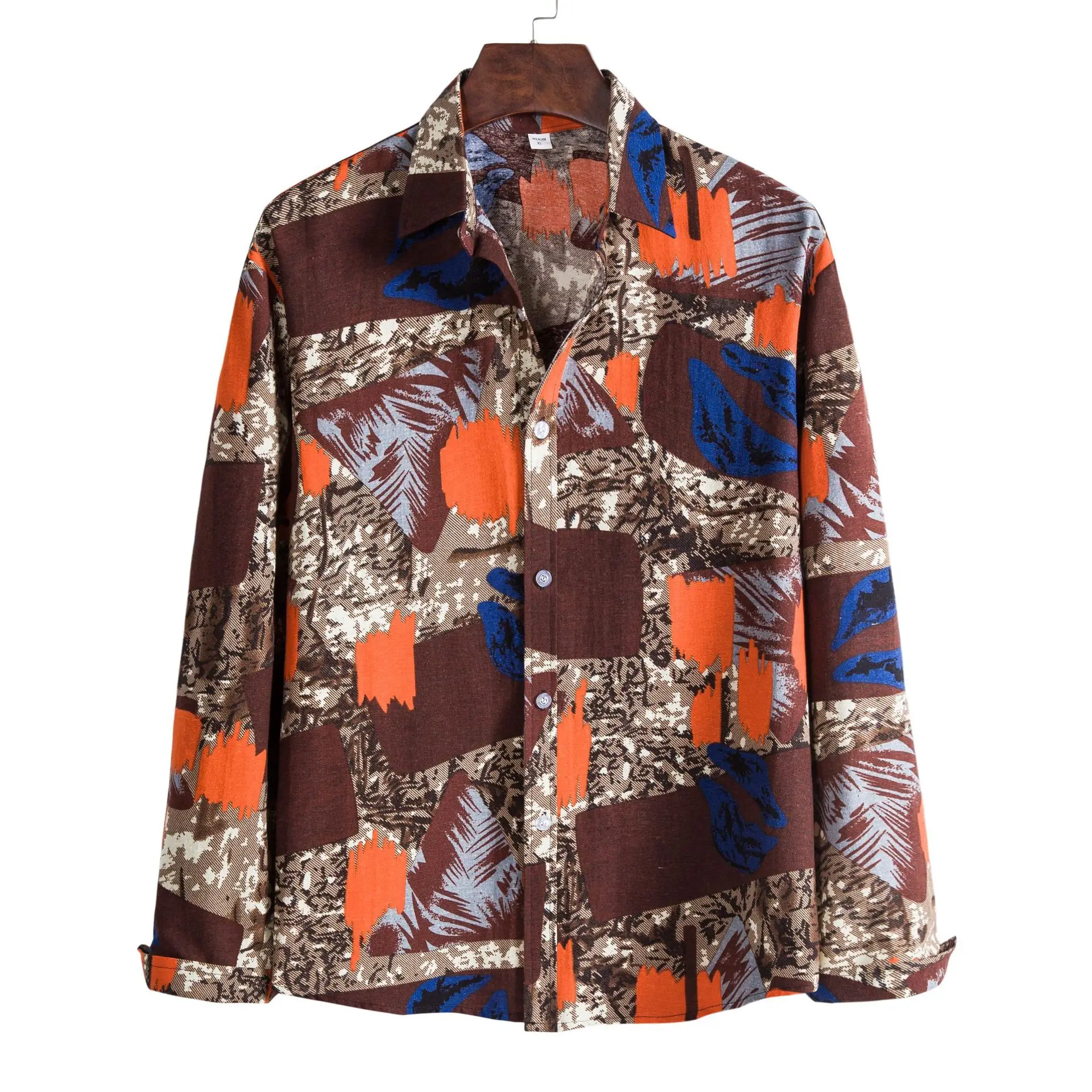 

High Quality Latest Design Men Fashion Loose Cotton Printed Hawaiian Beach Long Sleeve Shirt