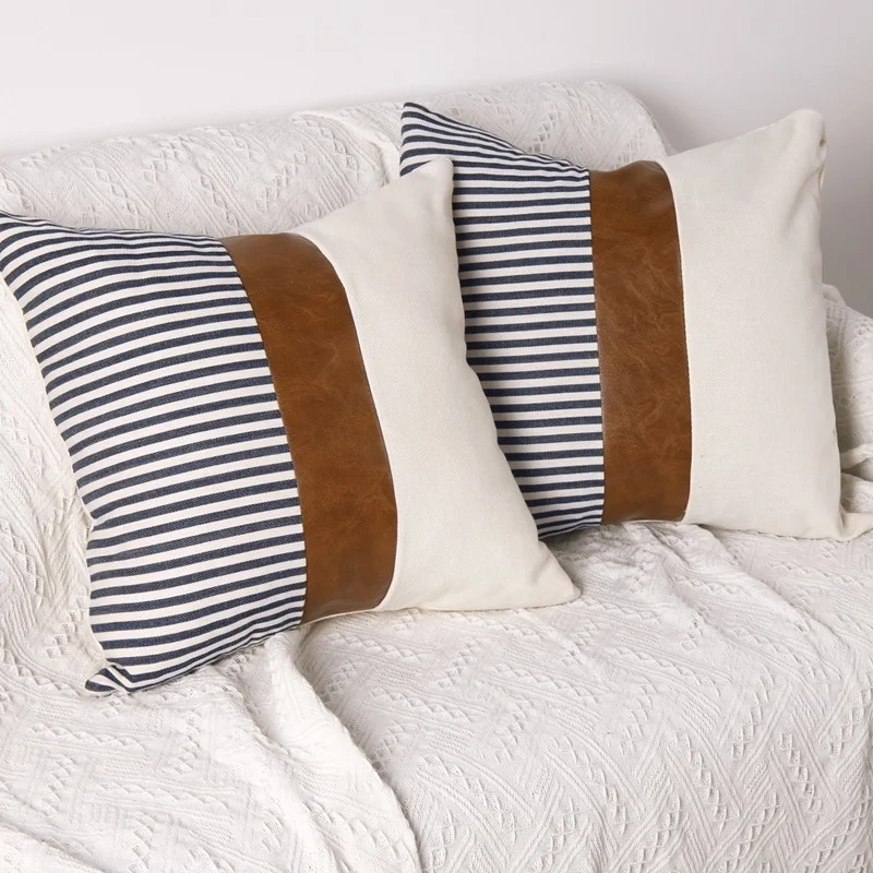 

45*45 Patchwork Linen Canvas Cotton Throw Pillow Office Car Sofa Chair Striped Decorative Cushion Cover Home Decor Pillowcase