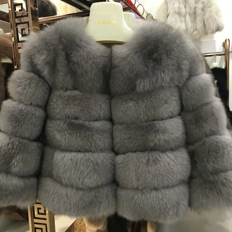 Новинка! Модное темно-серое пальто с натуральным мехом, Женское пальто с натуральным лисьим мехом, зимняя теплая одежда с рукавами три четверти