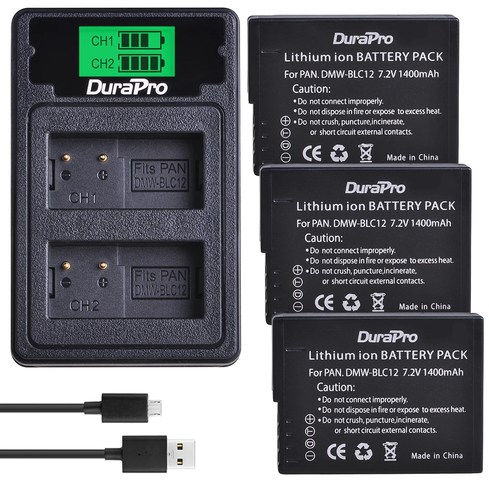 Batería de DMW-BLC12 con cargador para Panasonic Lumix, DMW-BLC12E, DMC-G5, DMC-G6, DMC-G7, DMC-G85, DMC-GH2, DMC-GX8