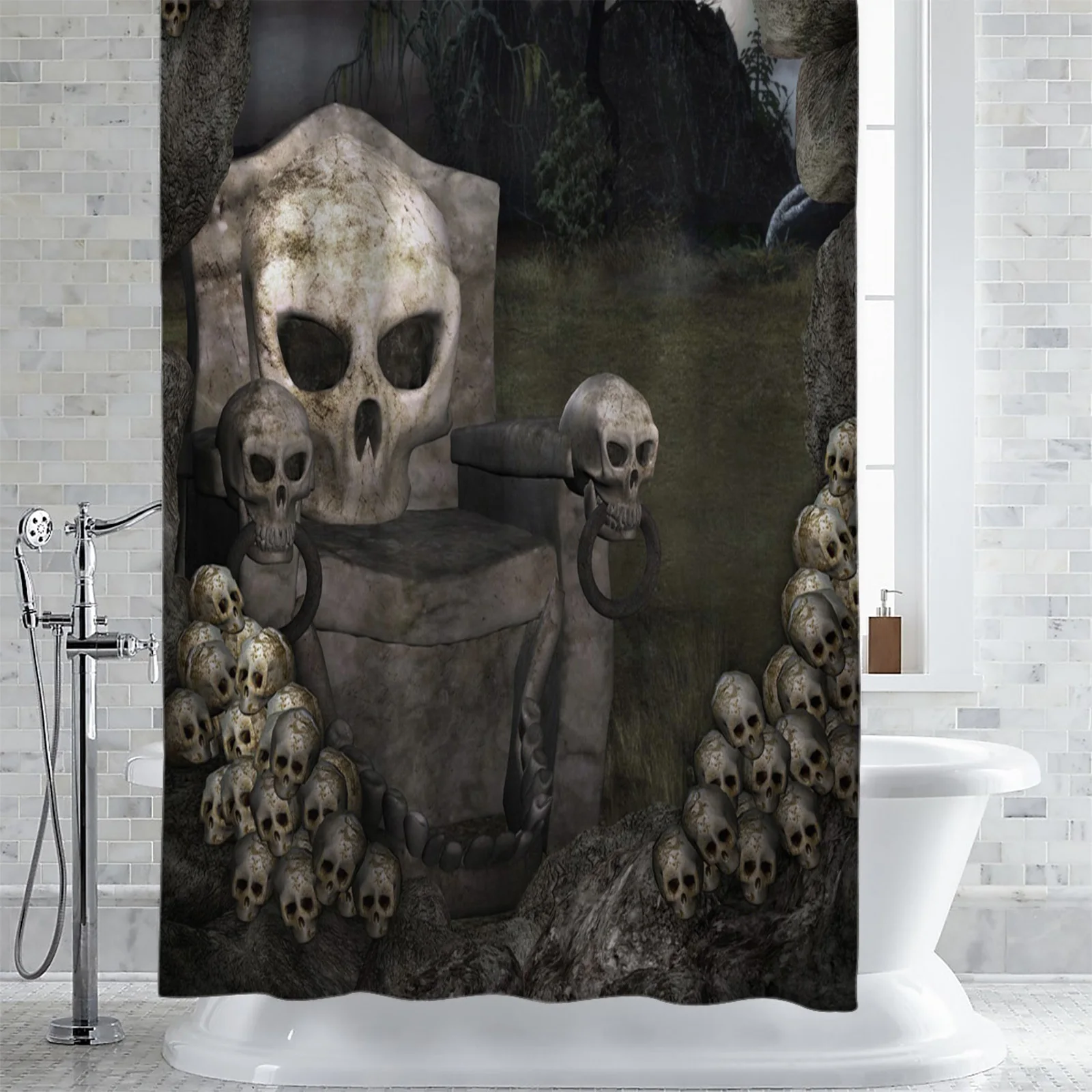 Forest Skull Stone Chair Shower Curtain Home Bath Decorative Waterproof Polyester Fabric Bathroom | Дом и сад