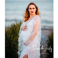 donjudy pretty white 3d butterfly tulle maternity dress for photography sexy see thru v neck maternity women dresses 2021