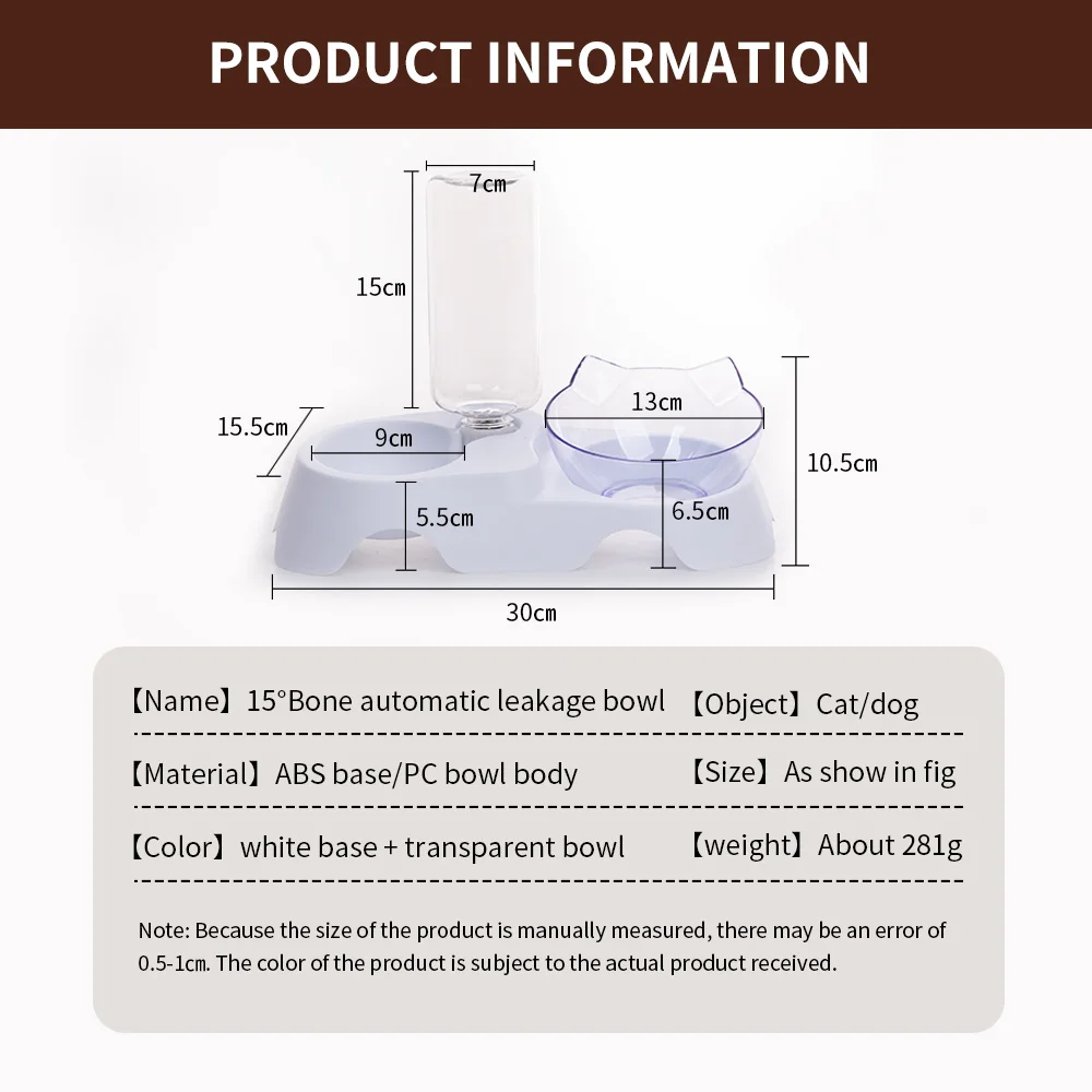

Non-Slip Cat Bowl Double Bowl Transparent Pet Bowl Food Water Dog Feeder Pet Supplies Automatic Drinking Water Storage Container