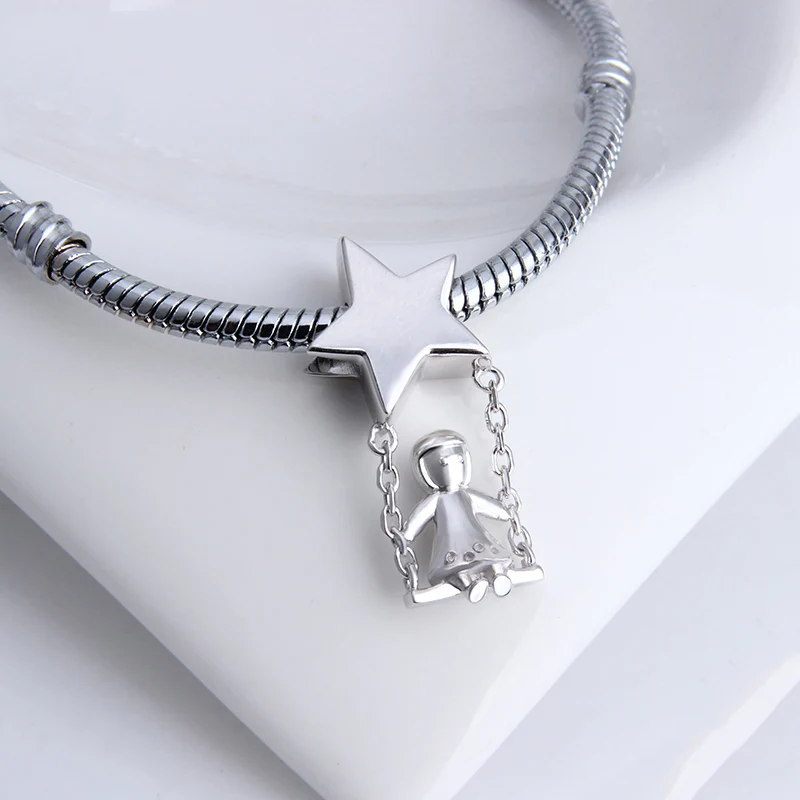 100% Стерлинговое Серебро 925 пробы качели детские шармы Звезда бусины подходят для