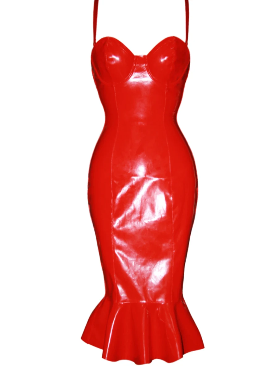 S-6XL размера плюс красного и черного цвета из ПВХ с мокрым эффектом кожаные