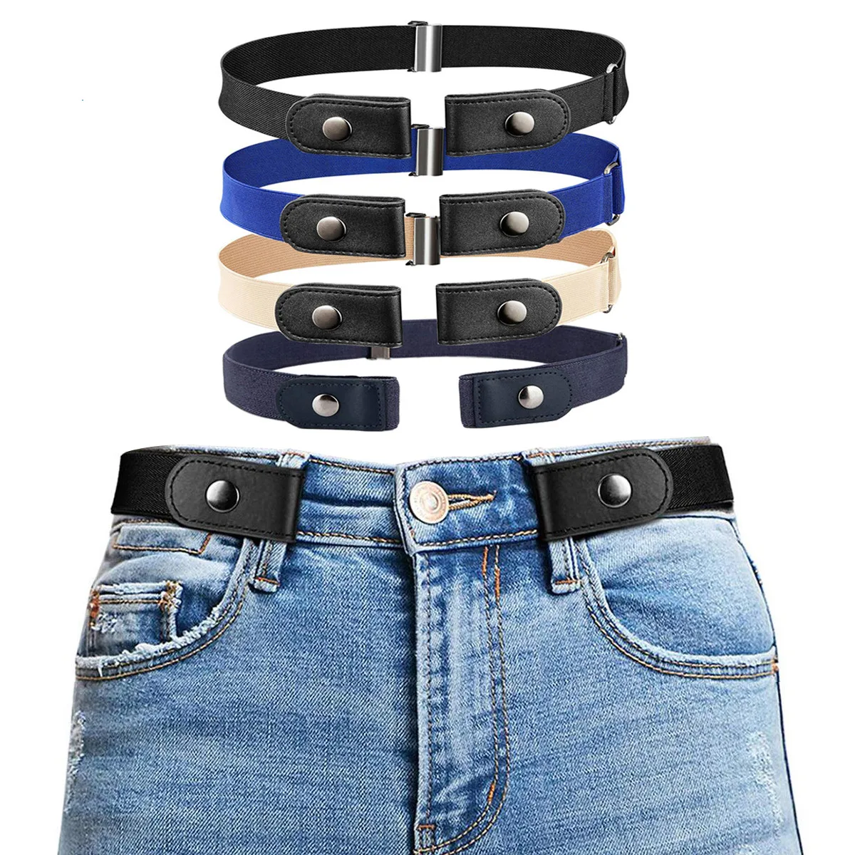 

Hot Women Canvas Belts Buckle-Free Waist Jeans Pants No Buckle Stretch Elastic Waist Designer Belt Invisible Flexibility