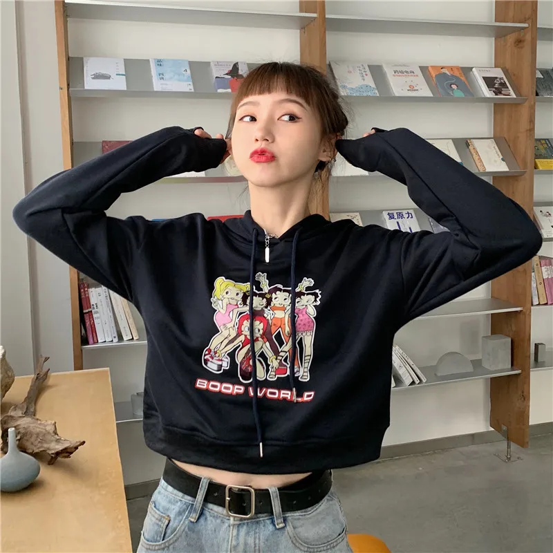 Women Sweetshirts Kawaii Clothes Women Pullovers Korean Fashion Hooded Sweatshirts Vintage Clothes Harajuku Hoodie Slim Solid