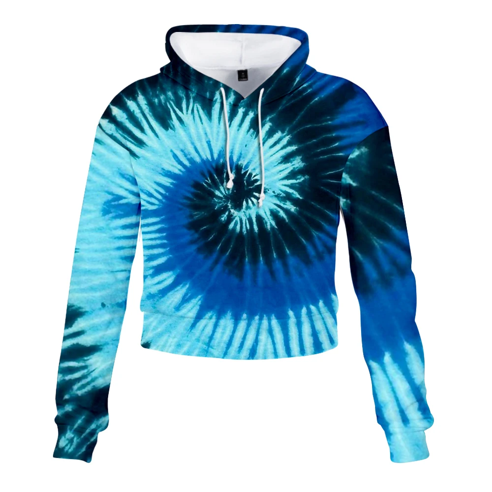 

Tie Dye 3D Fashion Printed Long Sleeve Cropped Hoodies Women Hooded Pullover Crop Top Hot Sale Streetwear Clothes