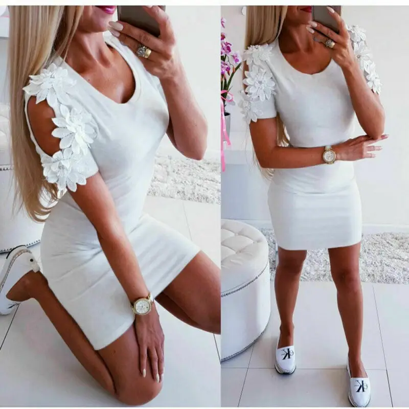Summer Women Sexy Mini Pencil Dresses Ladies Solid Short Sleeve Off The Shoulder Bodycon Dress Party Club Wear Vintage | Женская одежда