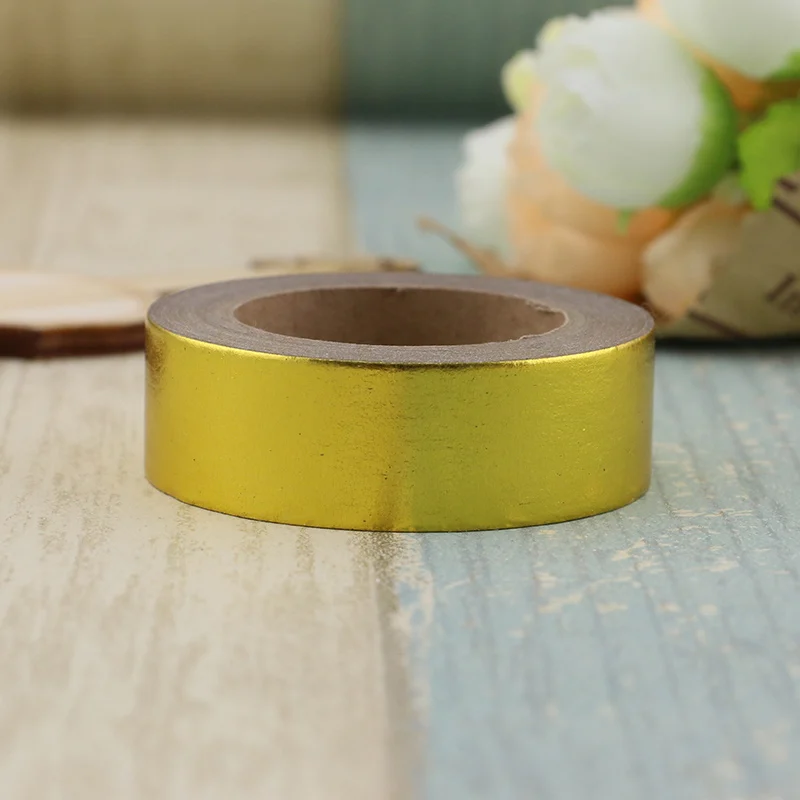 1X 15mm*10m Gold Foil Washi Tape Silver/Gold/Bronze/Rose/Green/purple Color Japanese Kawaii DIYScrapbooking Tools Masking Tape images - 6