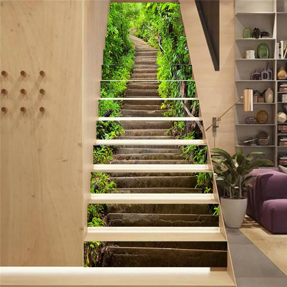 Зеленые посадки лестницы ПВХ наклейки украшения дома Diy креативные