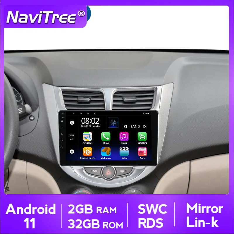 Автомагнитола 9 дюймов IPS 1024*600 Android 2G + 32G для Hyundai Solaris 1 2010 2016 GPS Bluetooth Usb