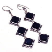 genuine black onyx silver overlay on copper earrings hand made women jewelry gift e5475