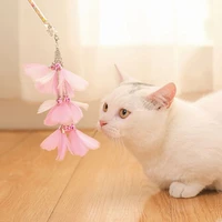 pet cat interactive toy stick feather wand with small bell cute toys plastic artificial colorful cat teaser toy pet supplies new
