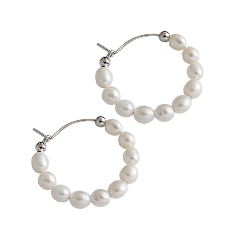 

CH-1149 Korean version of S925 sterling silver earrings INS rice beads pearl beaded female earrings temperament wild