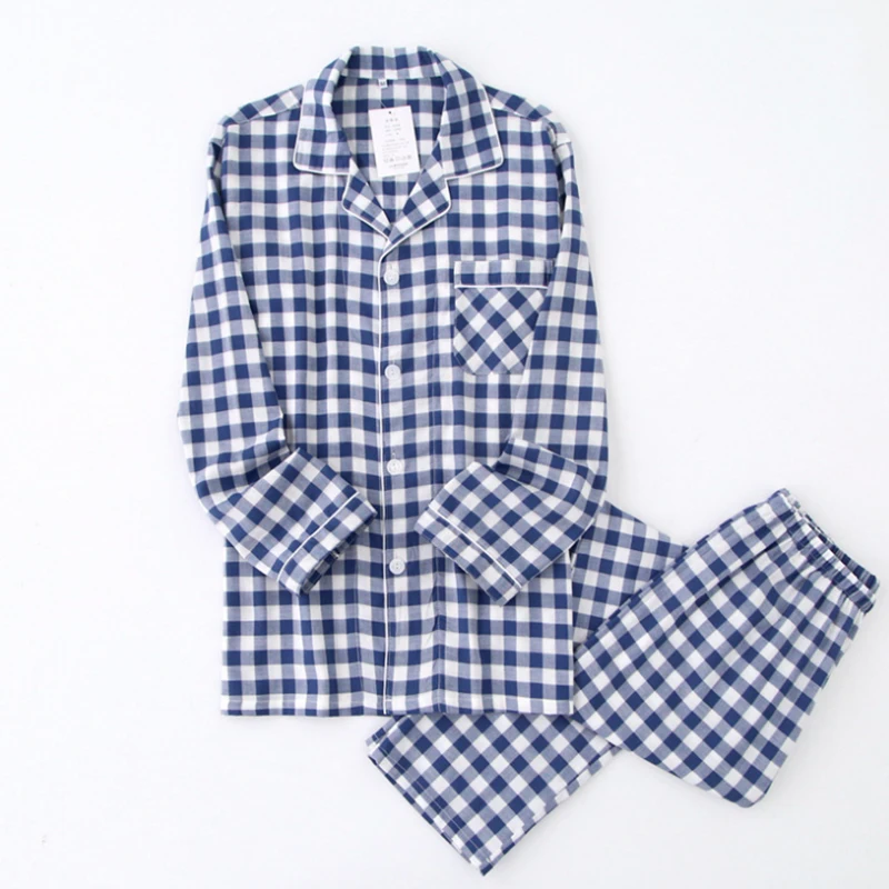 Новинка брюки с длинным рукавом из промытого хлопка Мужская пижама на весну и