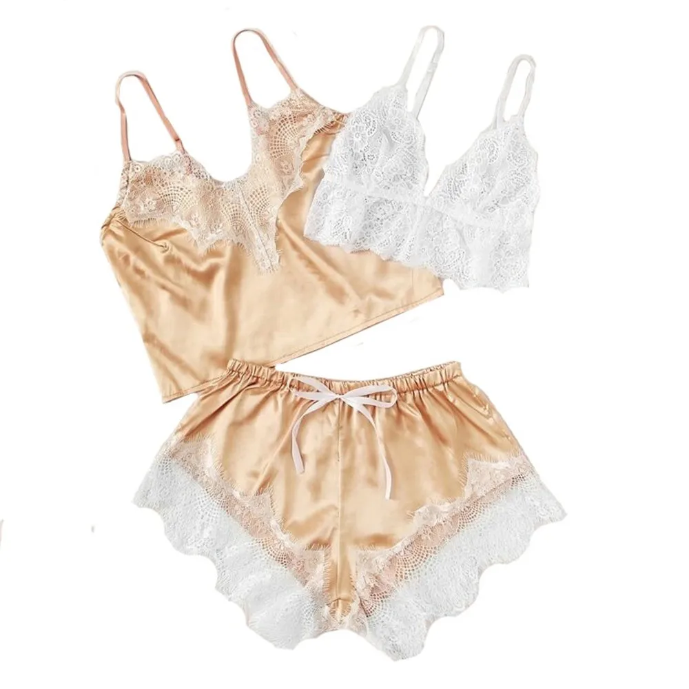 Новинка комплект кружевного атласного нижнего белья с цветочным рисунком 3 шт.