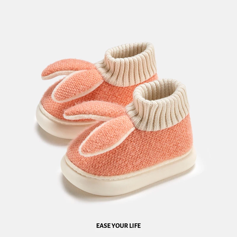 

2021 Children Winter Plush Warm Cute Rabbit Ears Slippers Baby Toddler Soft Bottom Boys Girls Home Indoor Non-slip Cotton Shoes