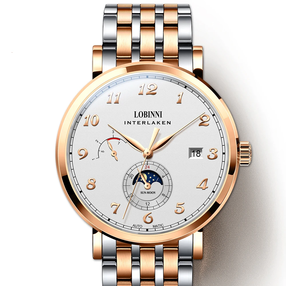 

New LOBINNI Switzerland Luxury Brand Men Watches Seagull Automatic Mechanical Men's Clock Sapphire Moon Phase Waterproof L6860