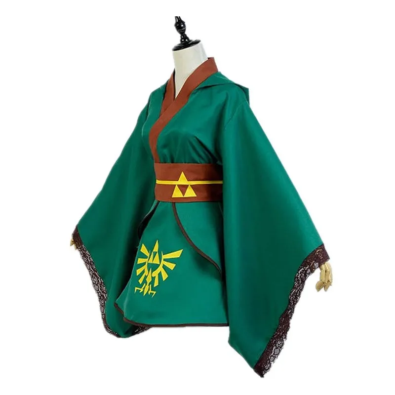 Аниме Легенда о Зельде герой ссылка Косплей Костюм юката кимоно халат зеленая