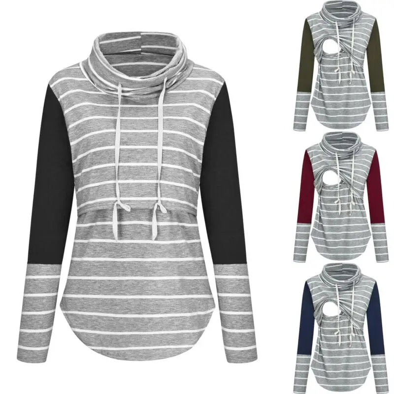 Красивая одежда женская полосатая для кормящих матерей топы с длинным рукавом |