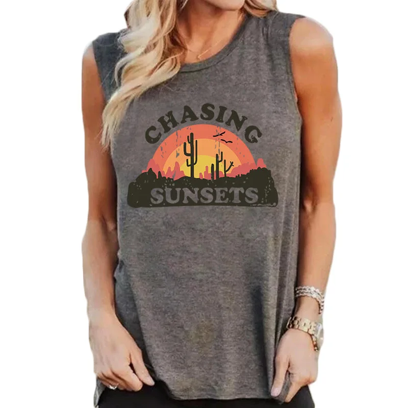 Женский жилет с рисунком кактуса и пустыни забавный Топ без рукавов хлопковая