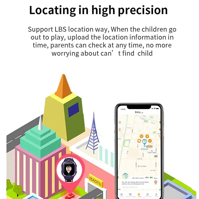 Q19 Смарт часы для детей с функцией GPS позиционирования планшетом SOS цветным