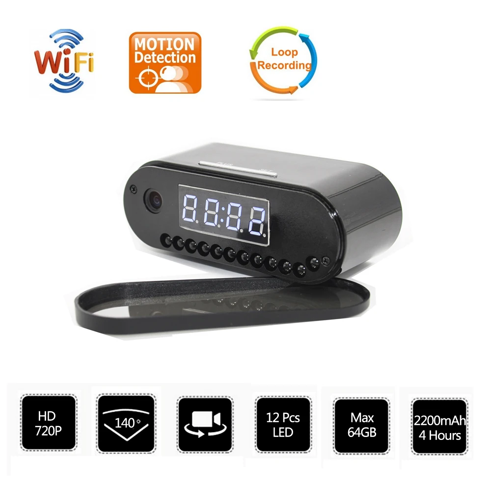 HUAIOU 1080P HD Clock Mini Camera Time Alarm Wifi Night Vision Motion Sensor Remote Monitor Home Secret Micro | Безопасность и