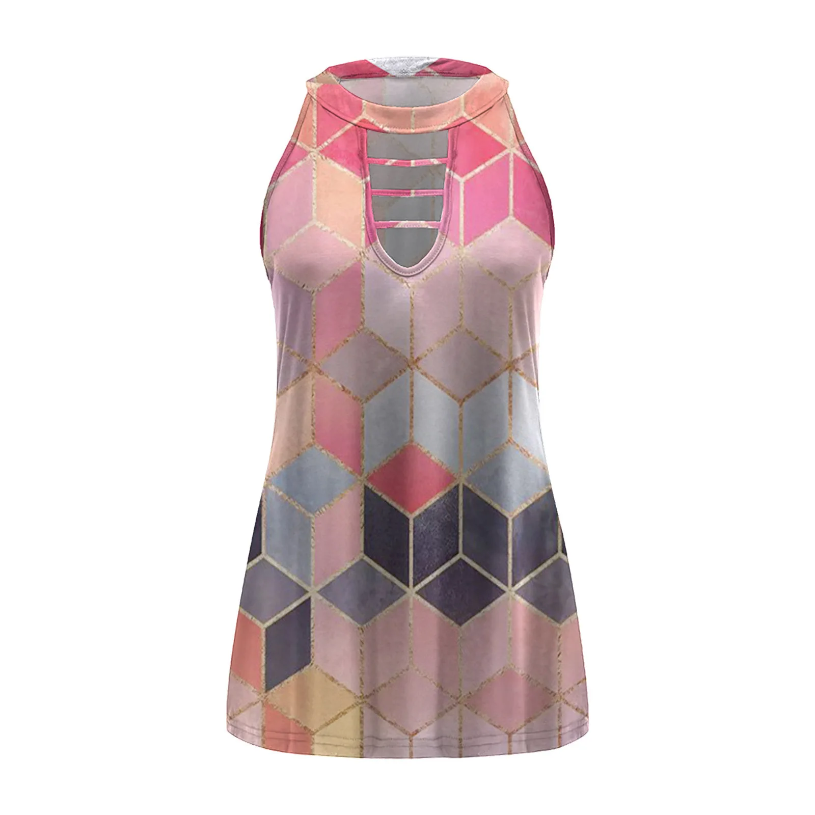 

2021 summer women's round neck with V-neck slim print green slim vest